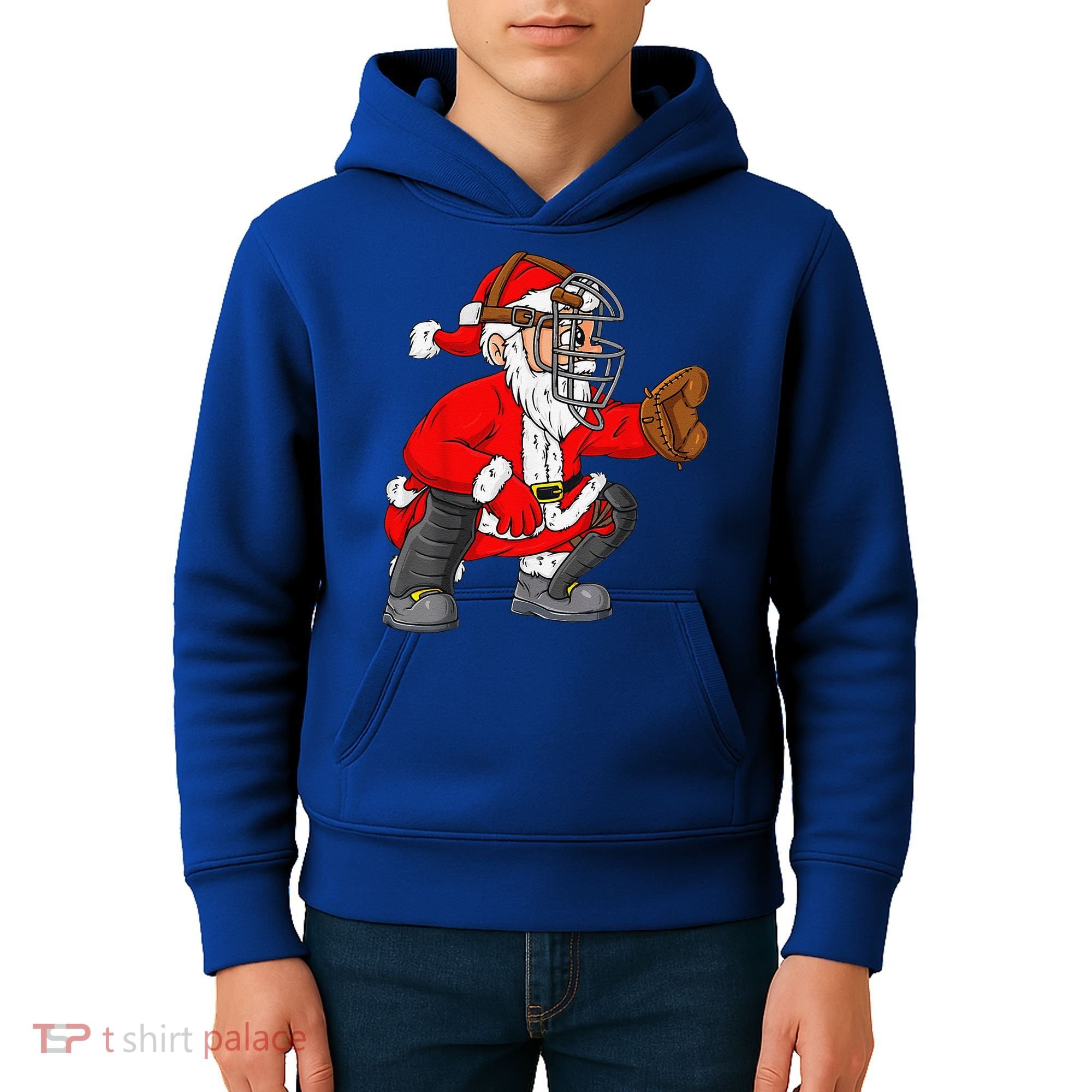 Christmas Santa Claus Baseball Catcher Xmas Kids Hoodie