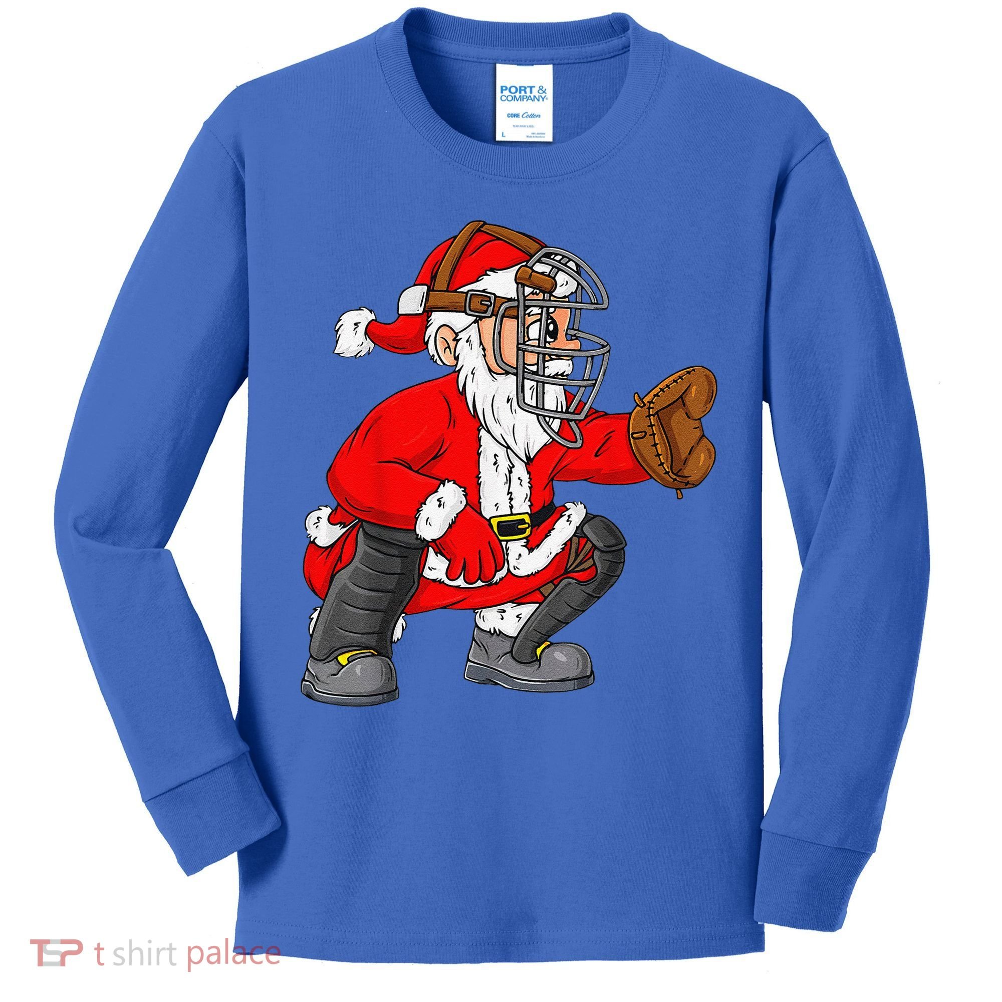 Christmas Santa Claus Baseball Catcher Xmas Kids Long Sleeve Shirt