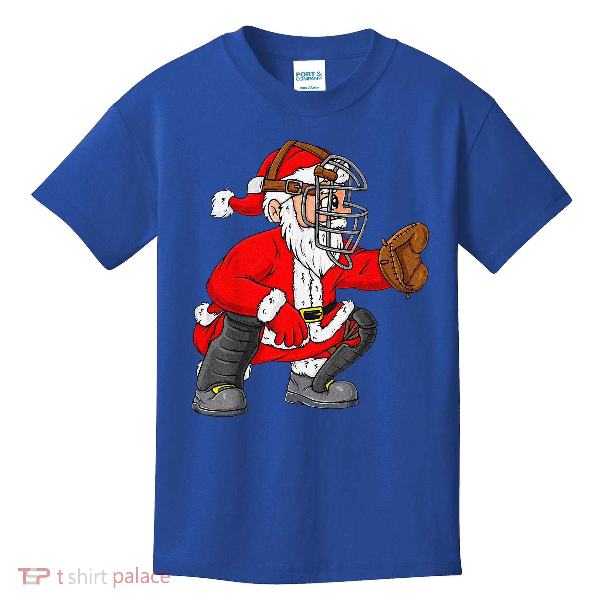 Christmas Santa Claus Baseball Catcher Xmas Kids T-Shirt