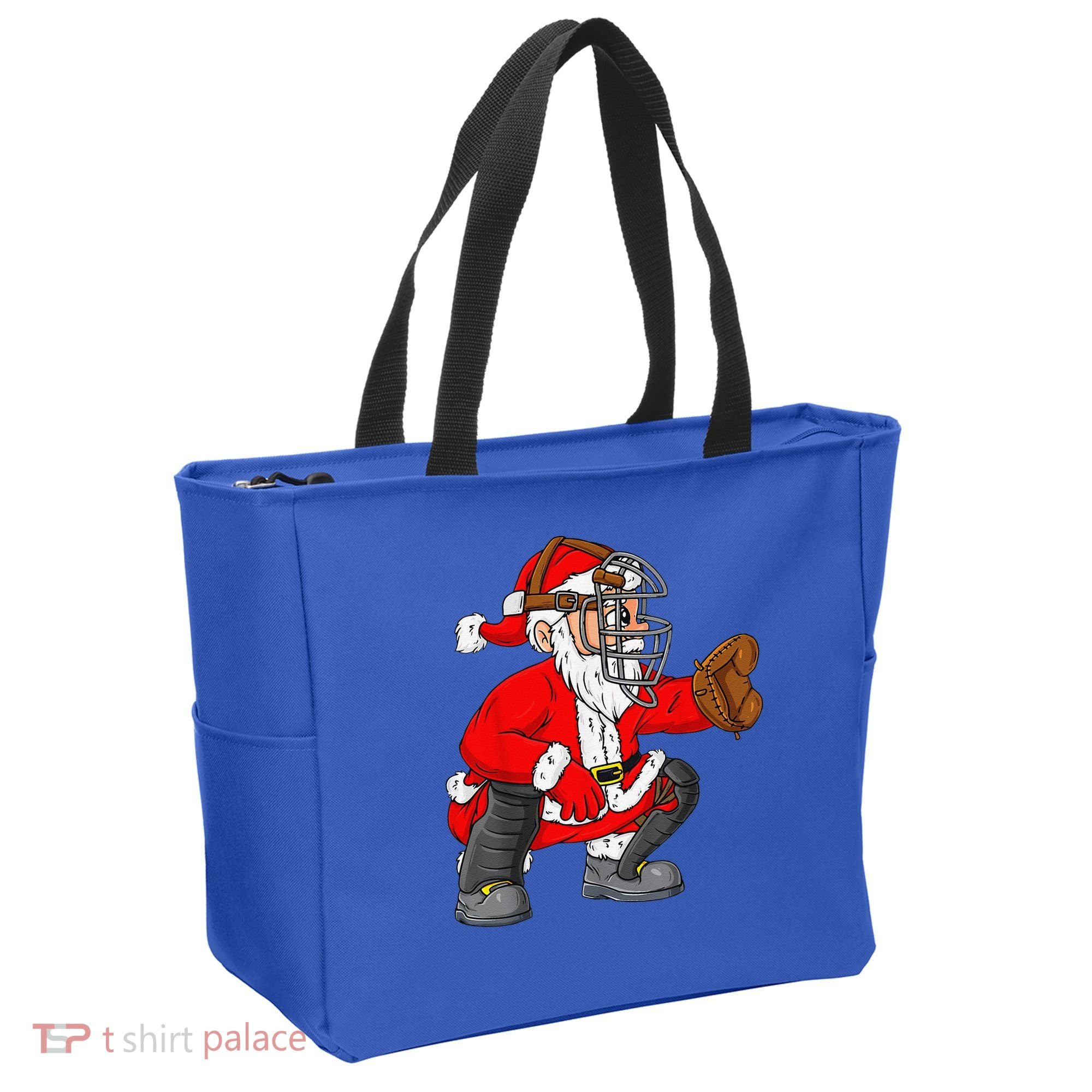 Christmas Santa Claus Baseball Catcher Xmas Tote Bag