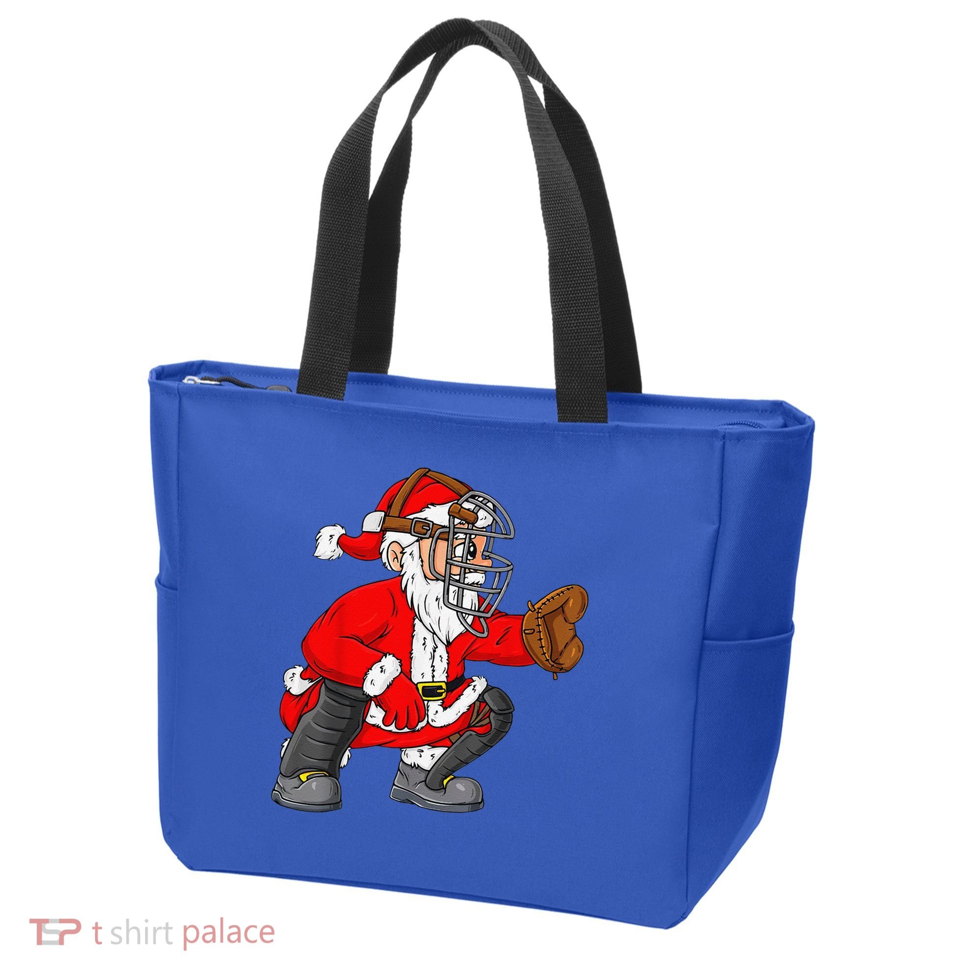 Christmas Santa Claus Baseball Catcher Xmas Tote Bag