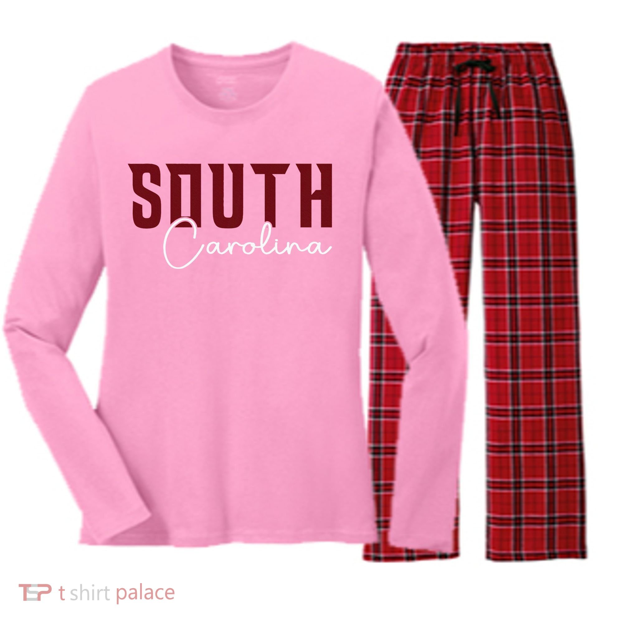 Classic South Carolina Souvenir Women's Long Sleeve Flannel Pajama Set 