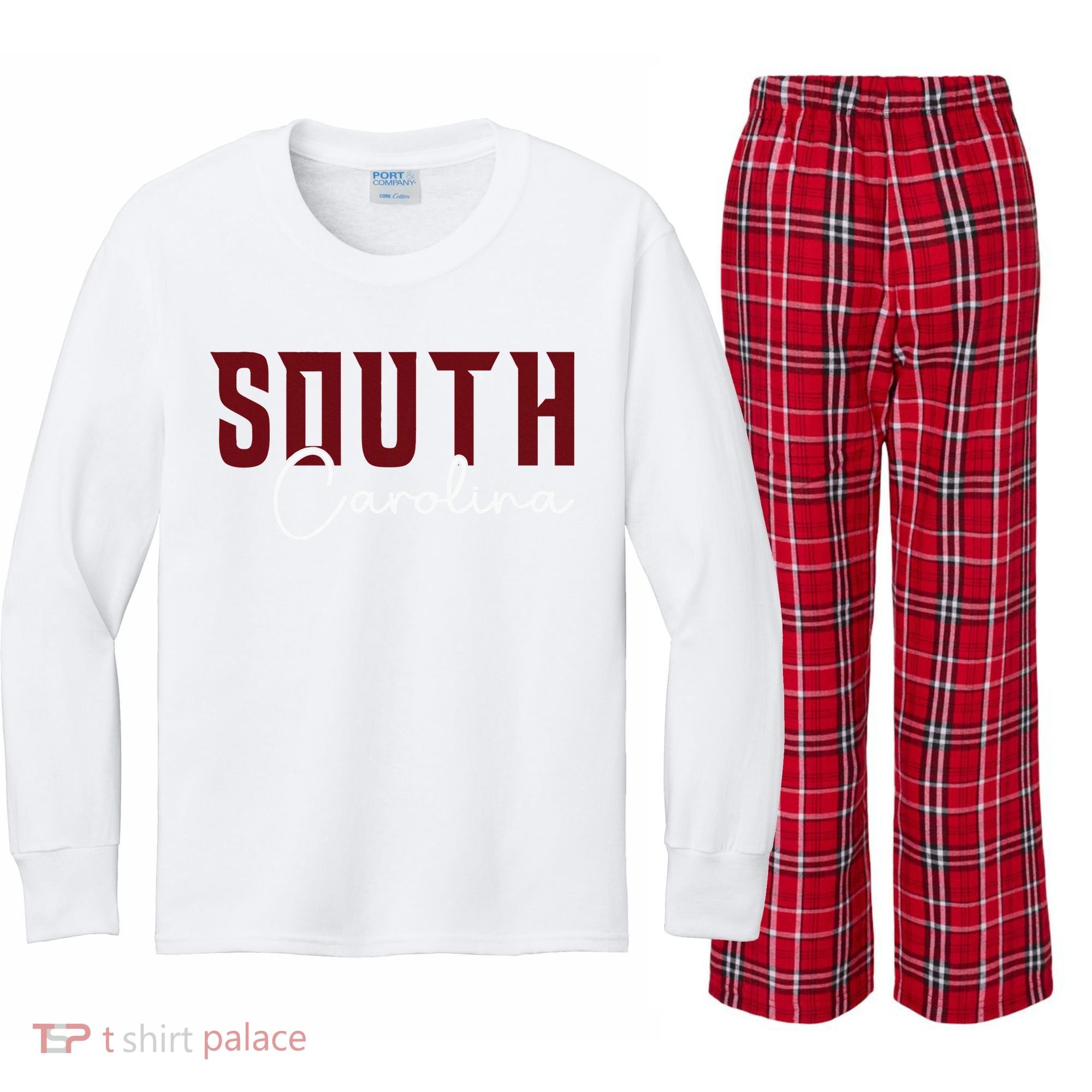 Classic South Carolina Souvenir Kids Long Sleeve Plaid Pajama Set