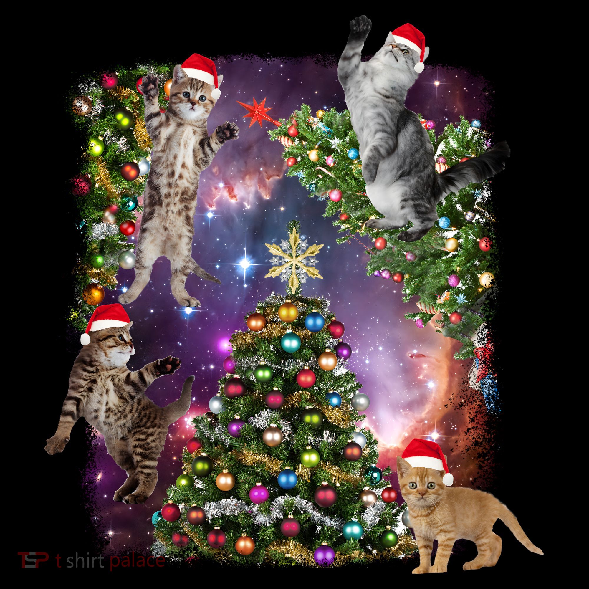 Christmas Space Cats Bucket Hat