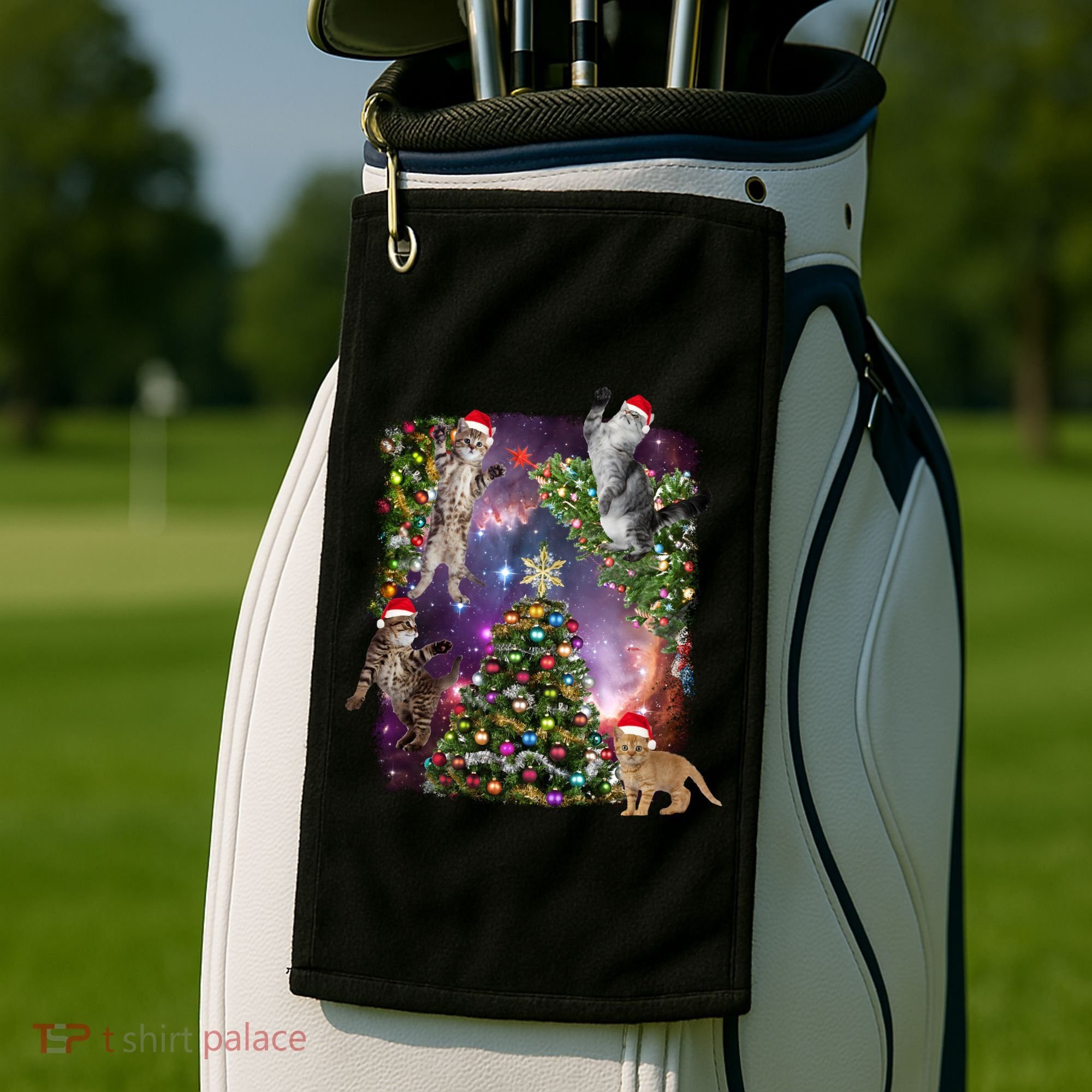 Christmas Space Cats Golf Towel