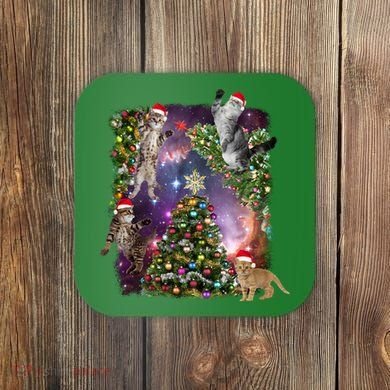 Christmas Space Cats Coaster