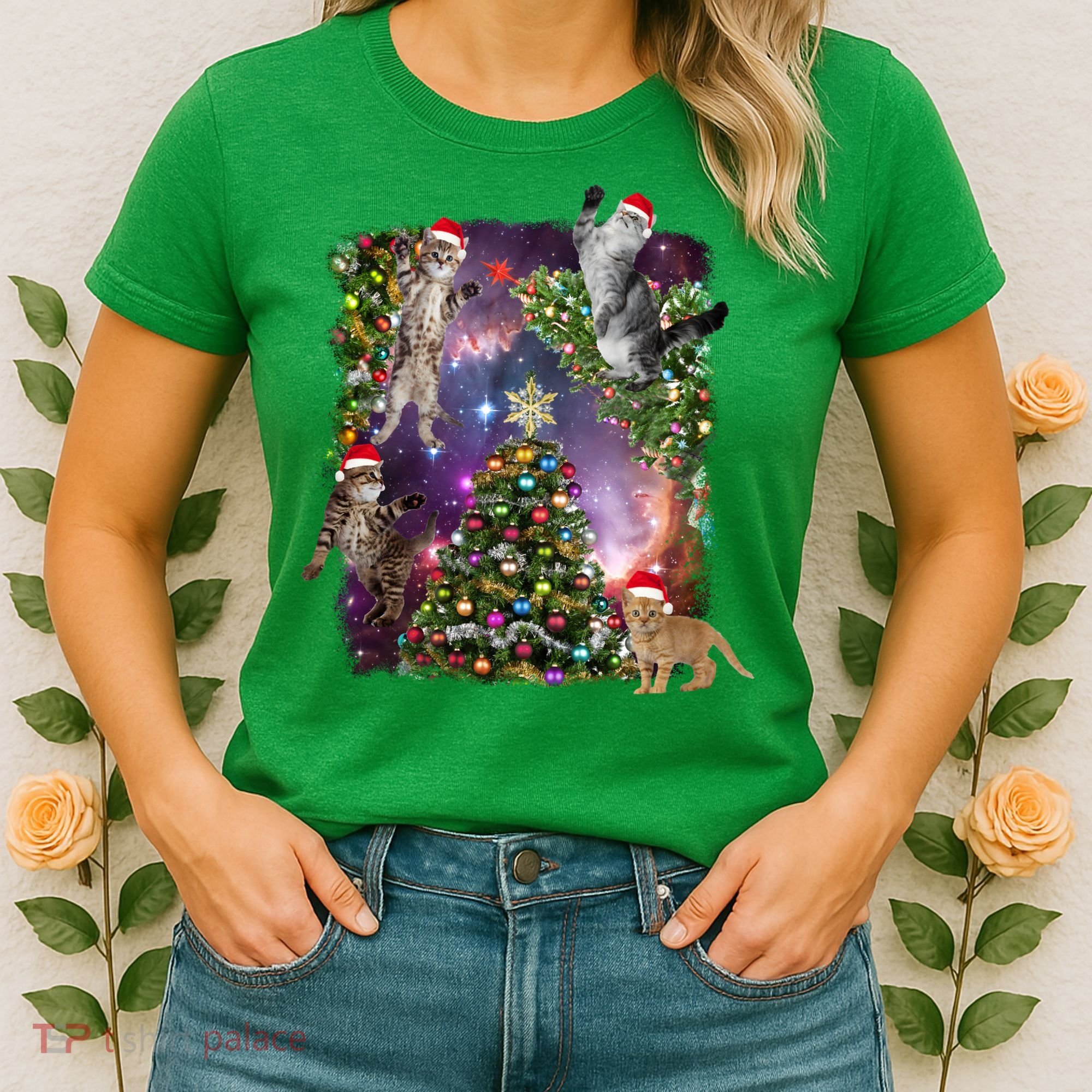 Christmas Space Cats Women's T-Shirt