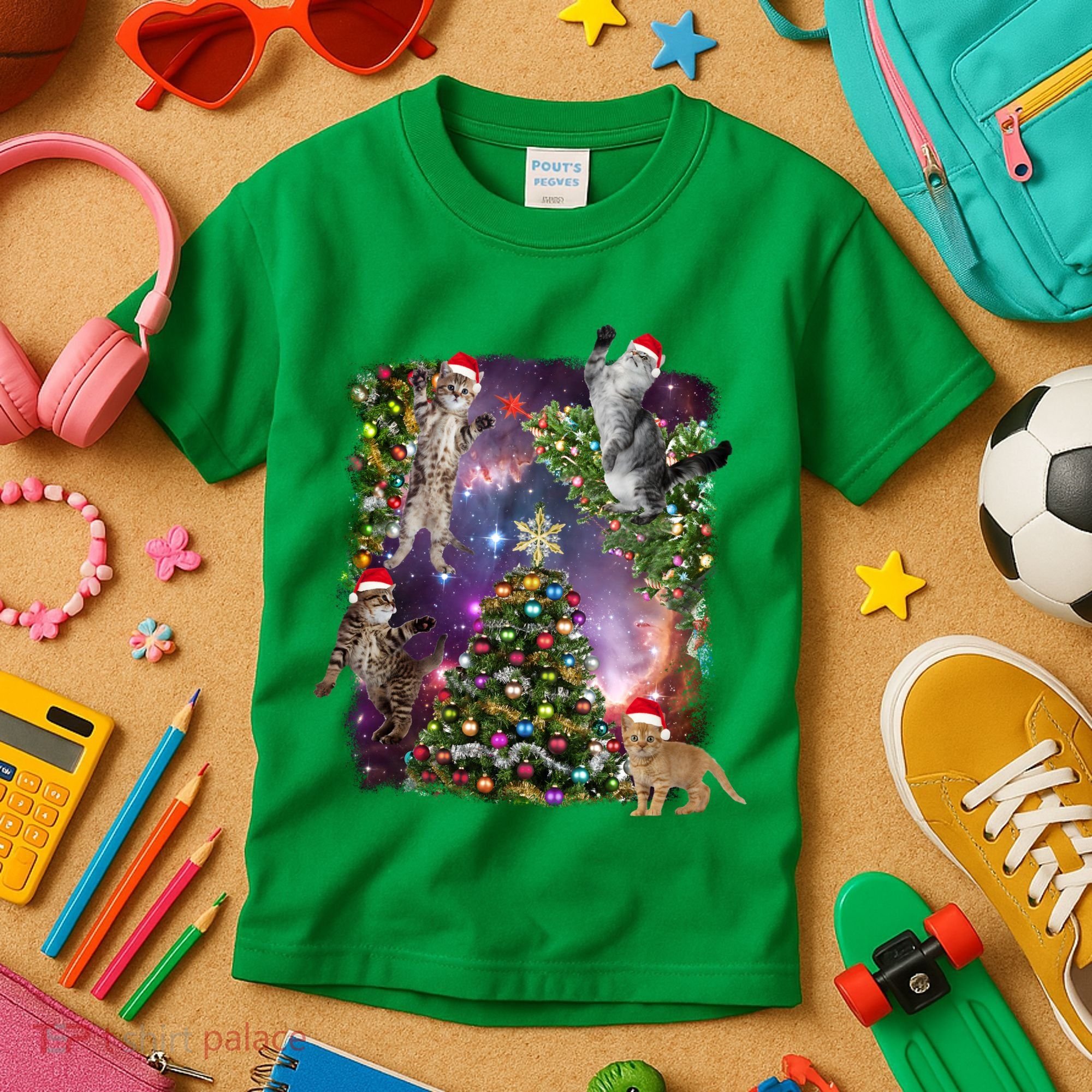 Christmas Space Cats Kids T-Shirt