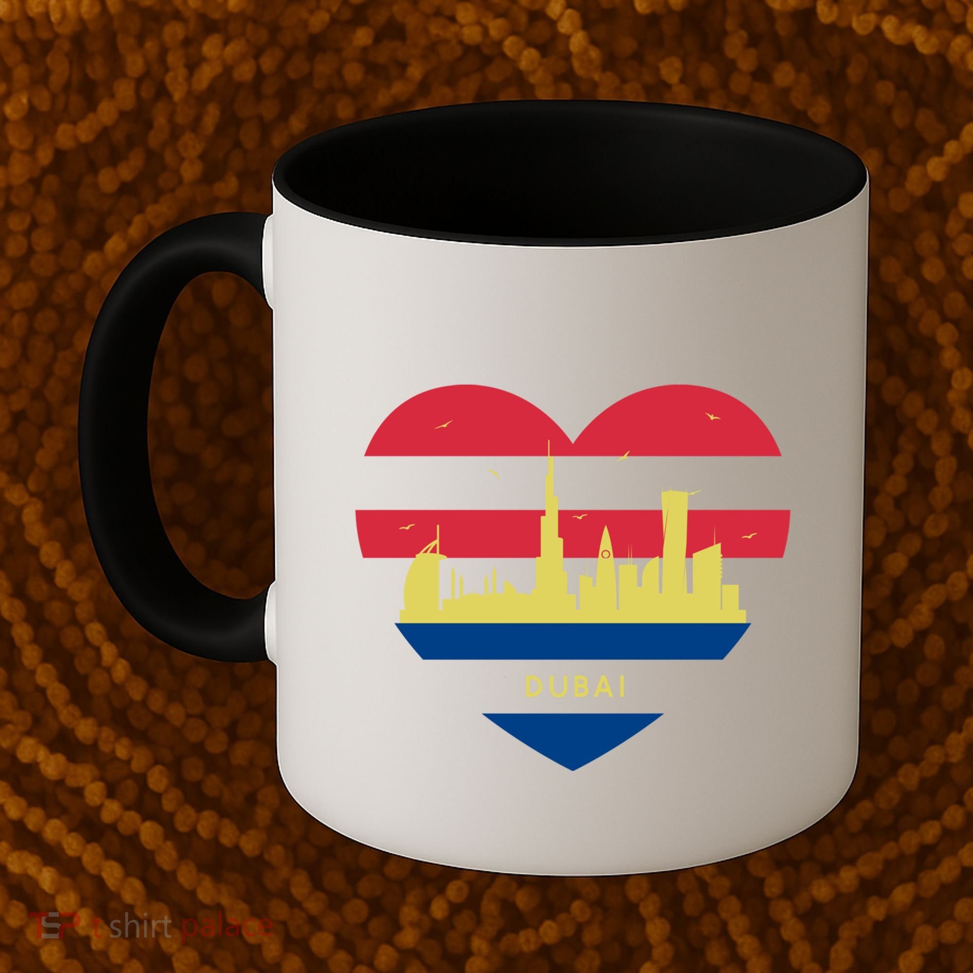 City Skyline Cityscape Heart Shape Birds Flying Dubai Gift Coffee Mug