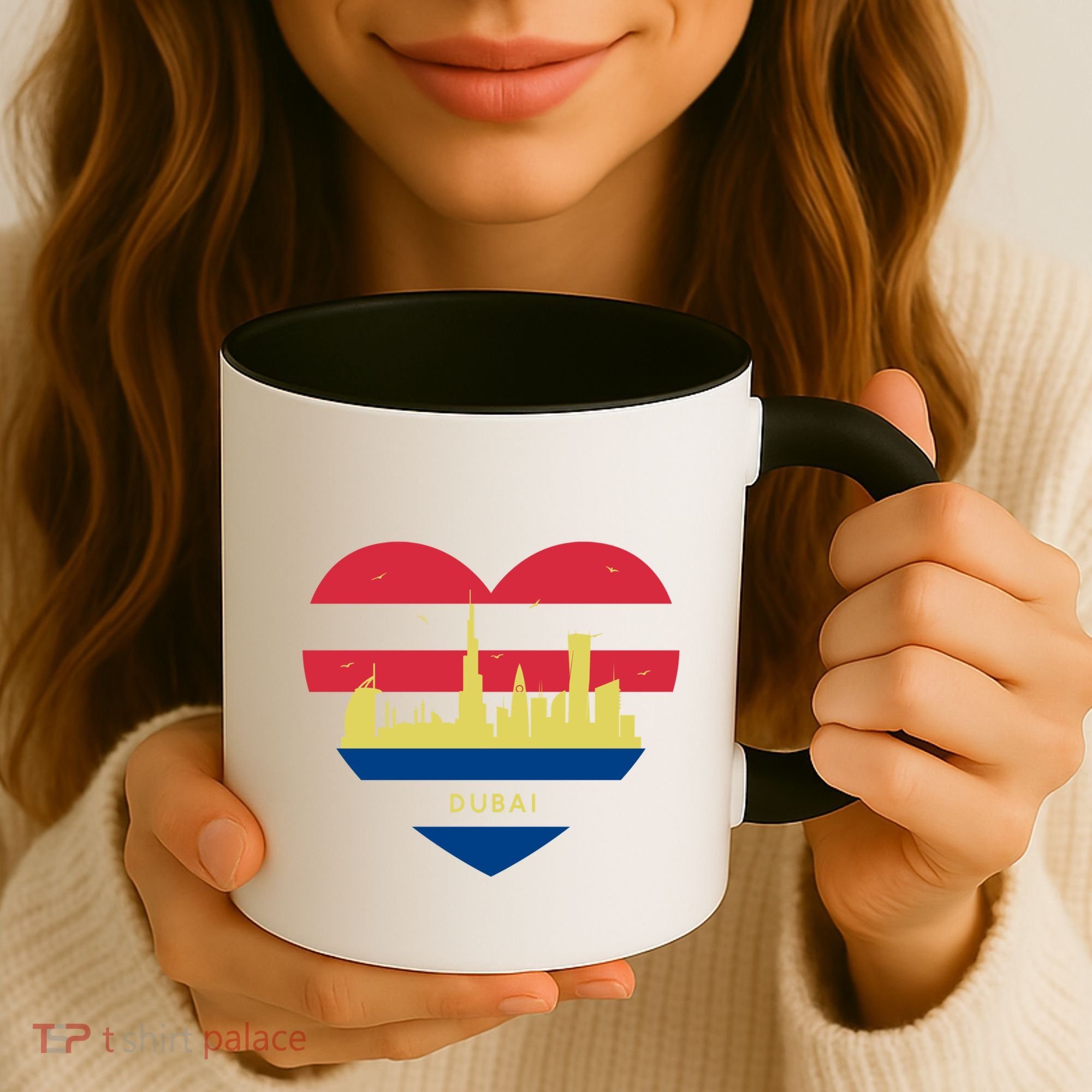City Skyline Cityscape Heart Shape Birds Flying Dubai Gift Coffee Mug