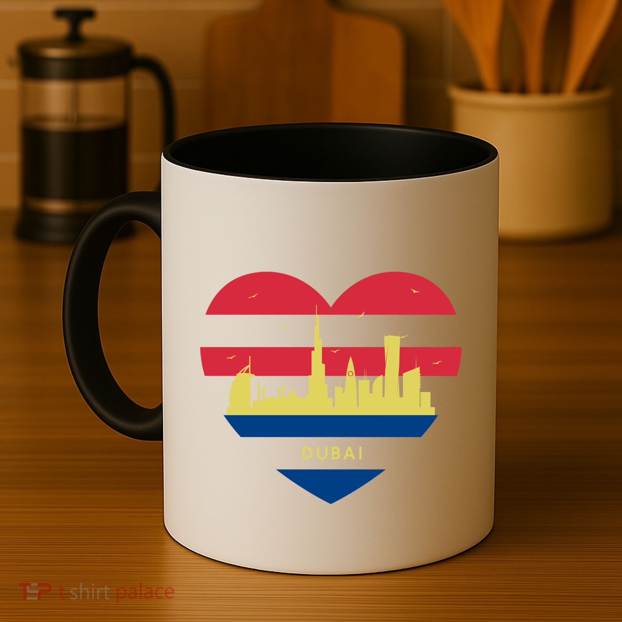 City Skyline Cityscape Heart Shape Birds Flying Dubai Gift Coffee Mug
