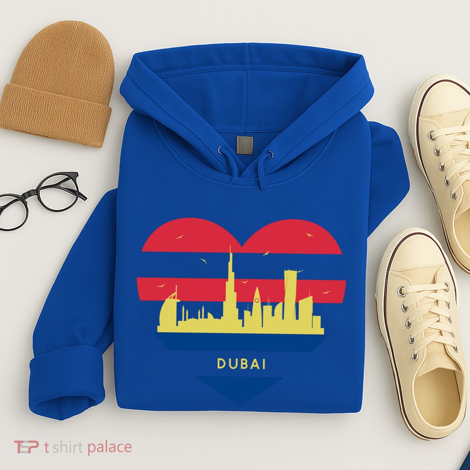 City Skyline Cityscape Heart Shape Birds Flying Dubai Gift Hoodie