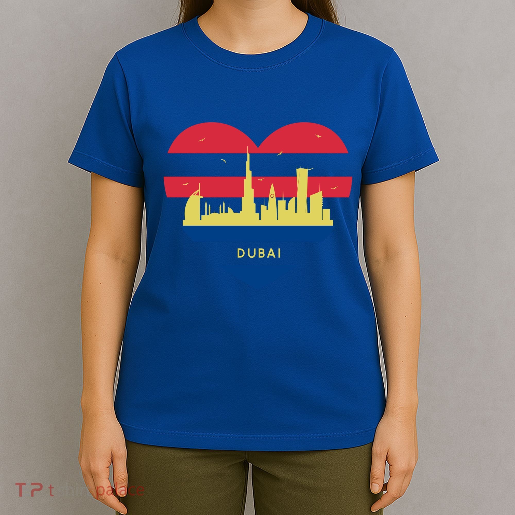 City Skyline Cityscape Heart Shape Birds Flying Dubai Gift T-Shirt