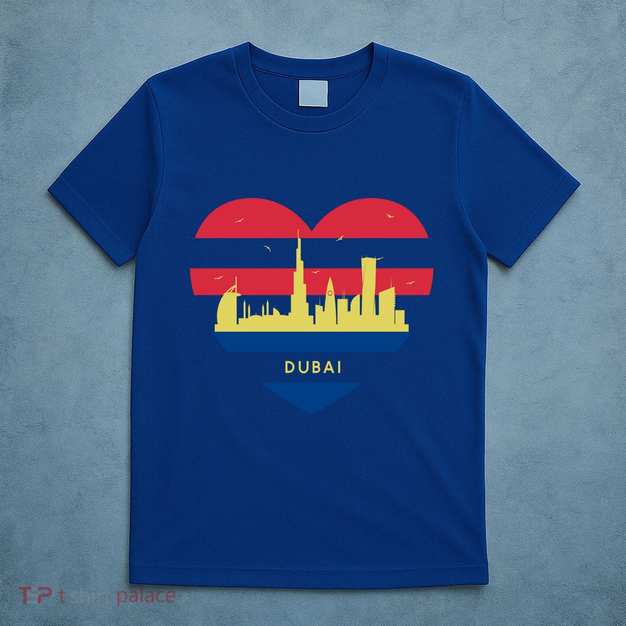 City Skyline Cityscape Heart Shape Birds Flying Dubai Gift T-Shirt