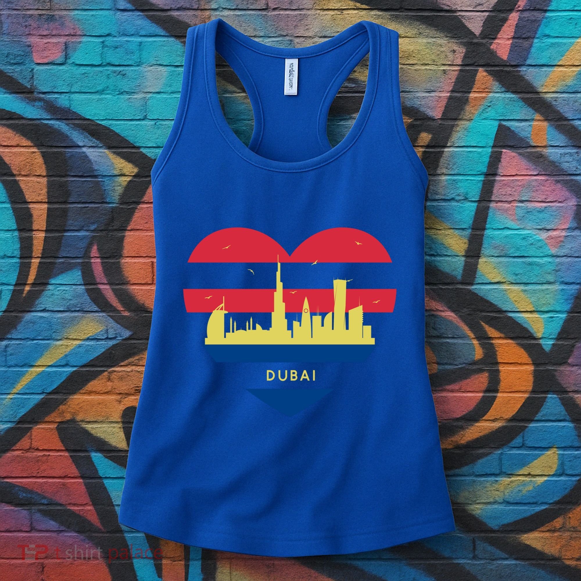 City Skyline Cityscape Heart Shape Birds Flying Dubai Gift Women's Tank Top