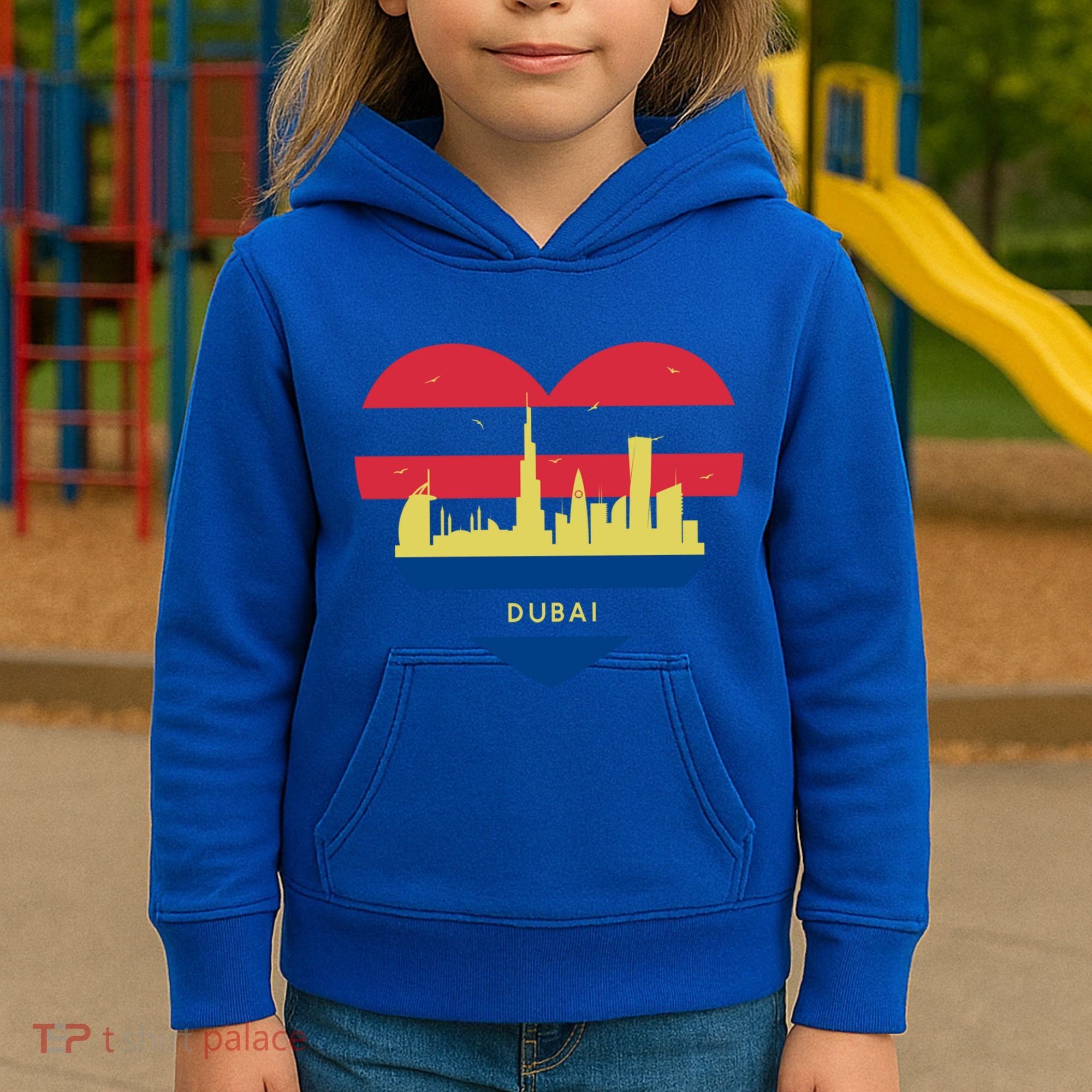 City Skyline Cityscape Heart Shape Birds Flying Dubai Gift Kids Hoodie