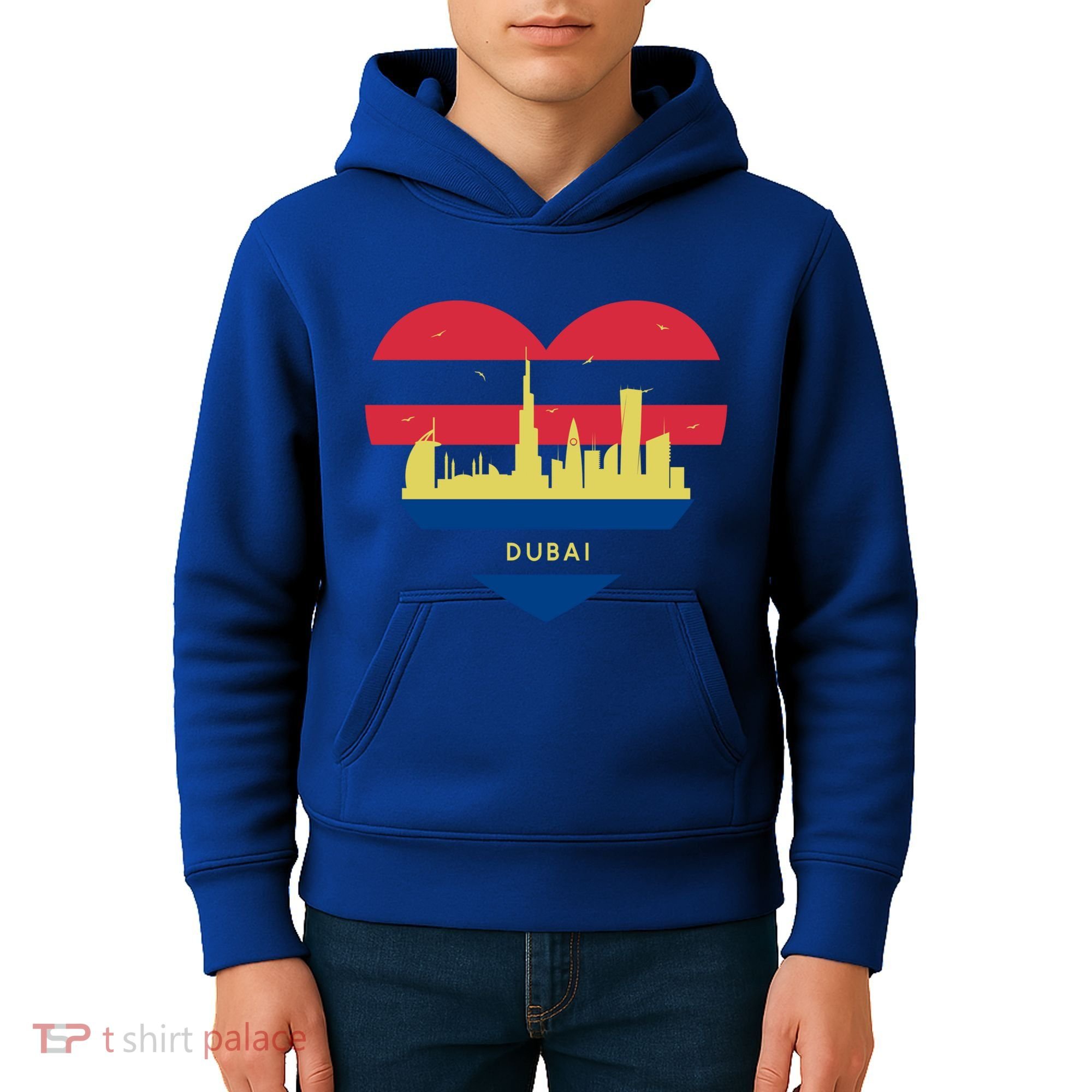 City Skyline Cityscape Heart Shape Birds Flying Dubai Gift Kids Hoodie