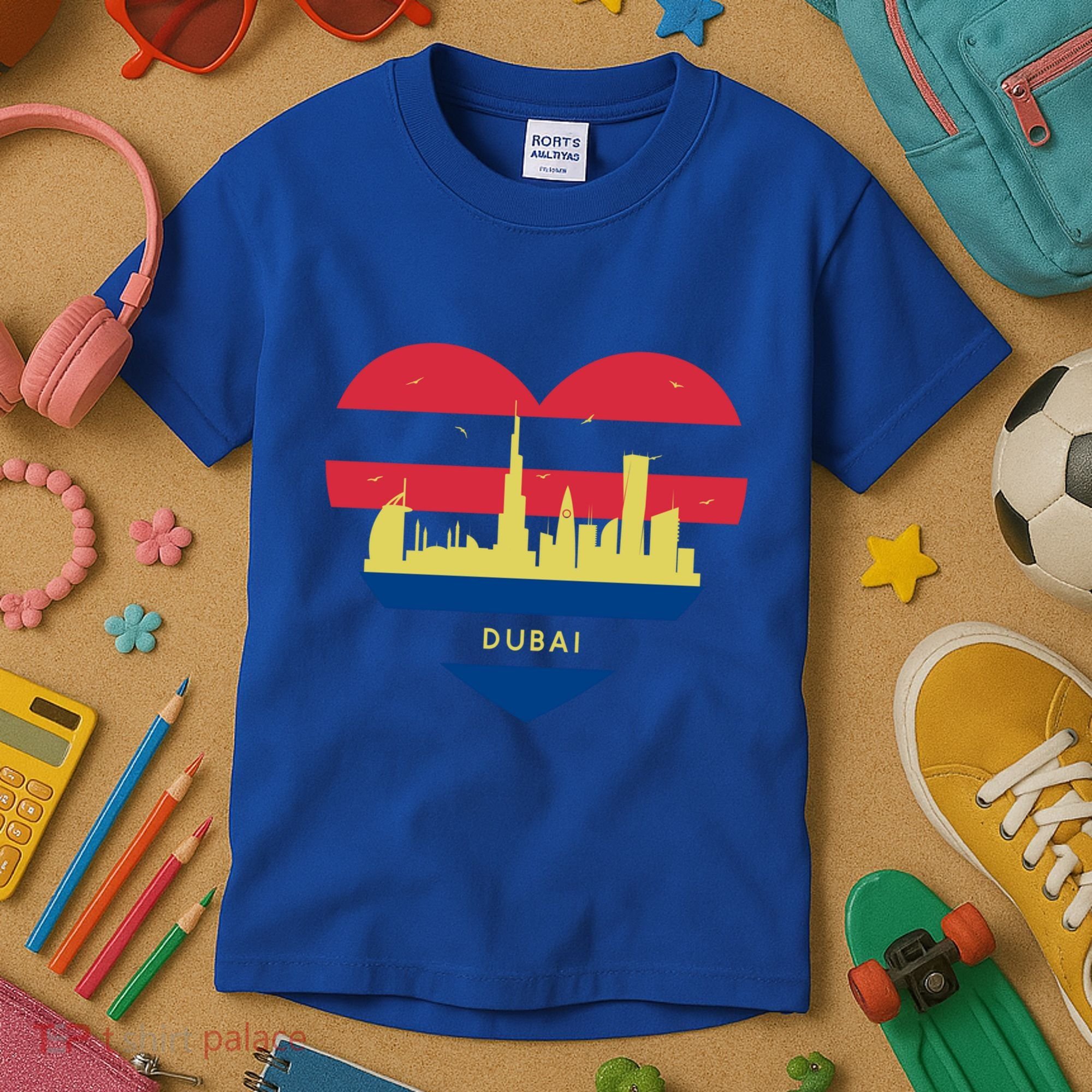 City Skyline Cityscape Heart Shape Birds Flying Dubai Gift Kids T-Shirt