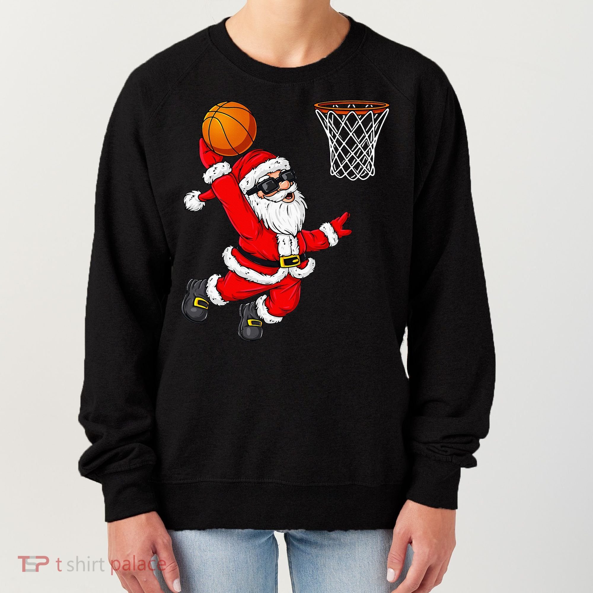 Christmas Santa Claus Dunking A Basketball Xmas Women's Sweatshirt