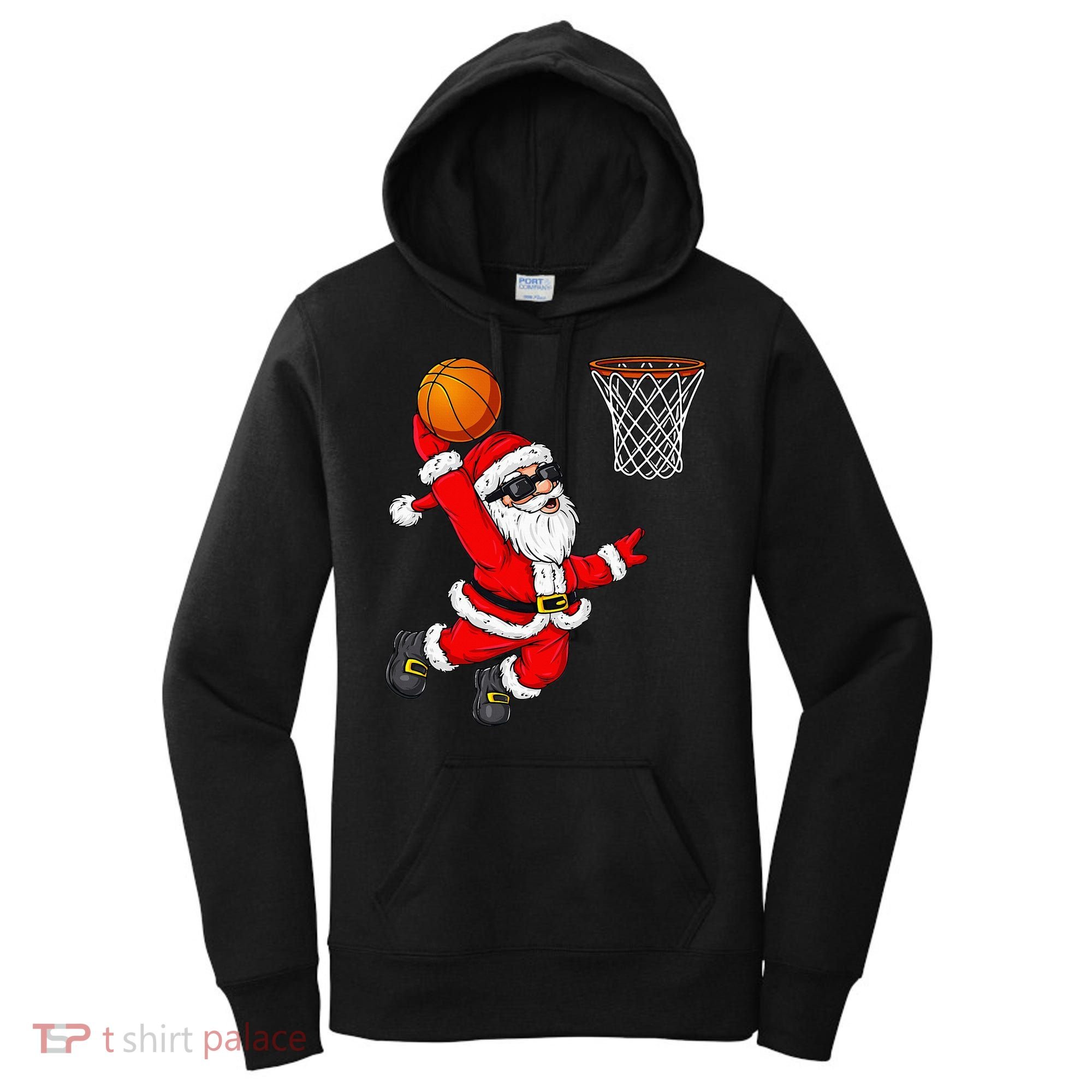 Christmas Santa Claus Dunking A Basketball Xmas Women's Hoodie