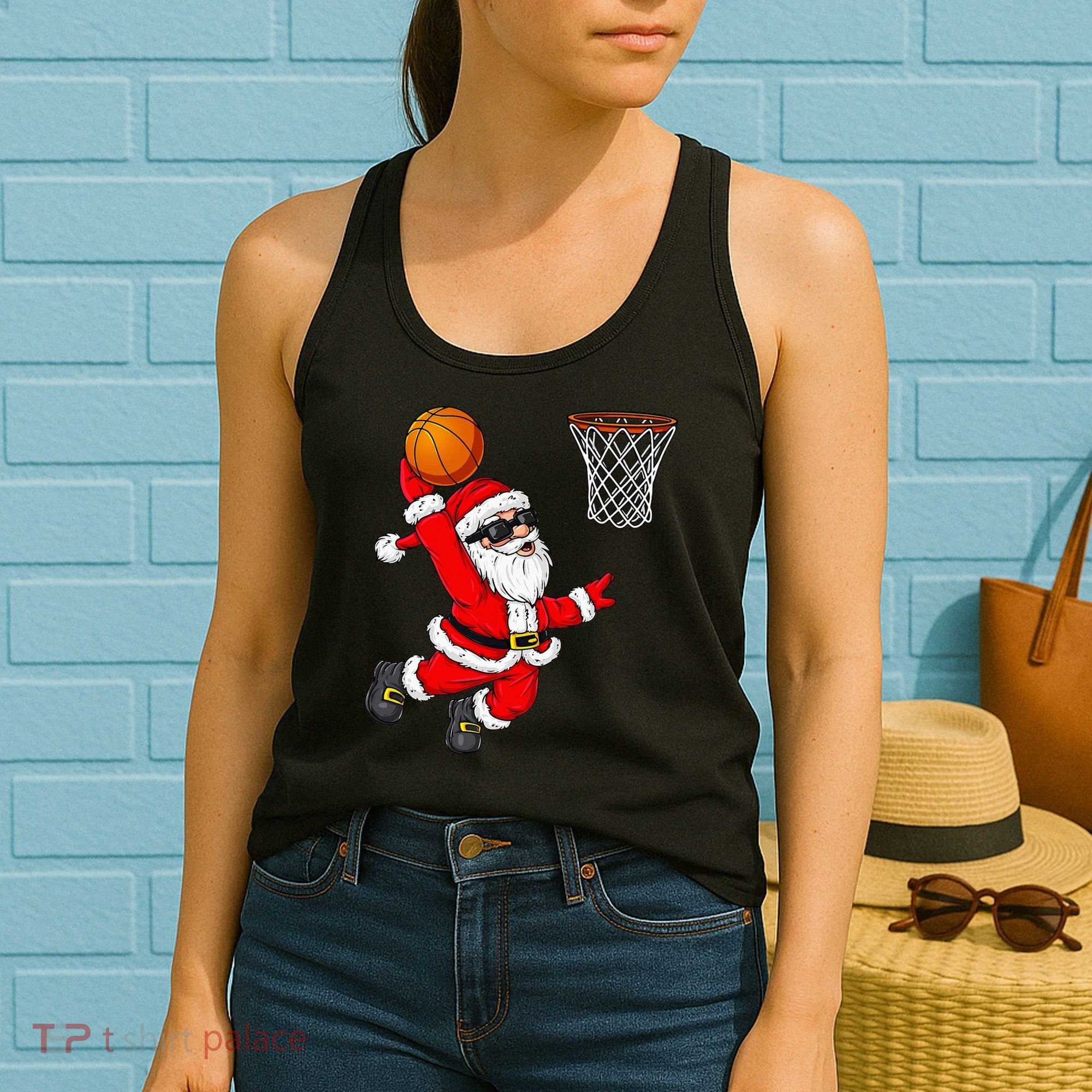 Christmas Santa Claus Dunking A Basketball Xmas Women's Tank Top