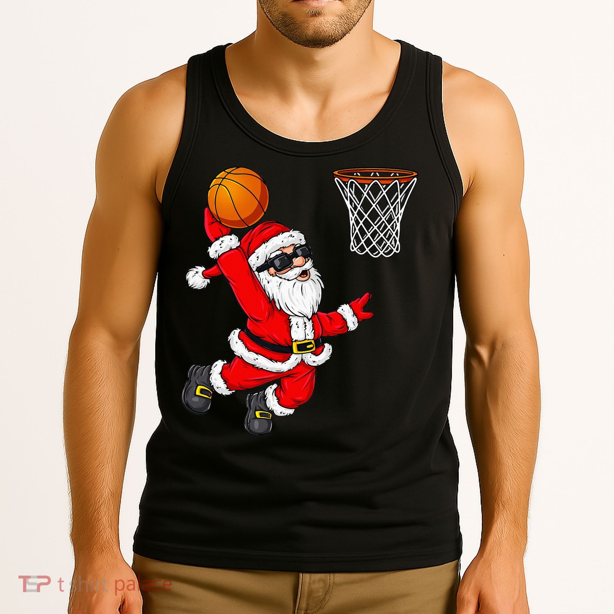 Christmas Santa Claus Dunking A Basketball Xmas Tank Top