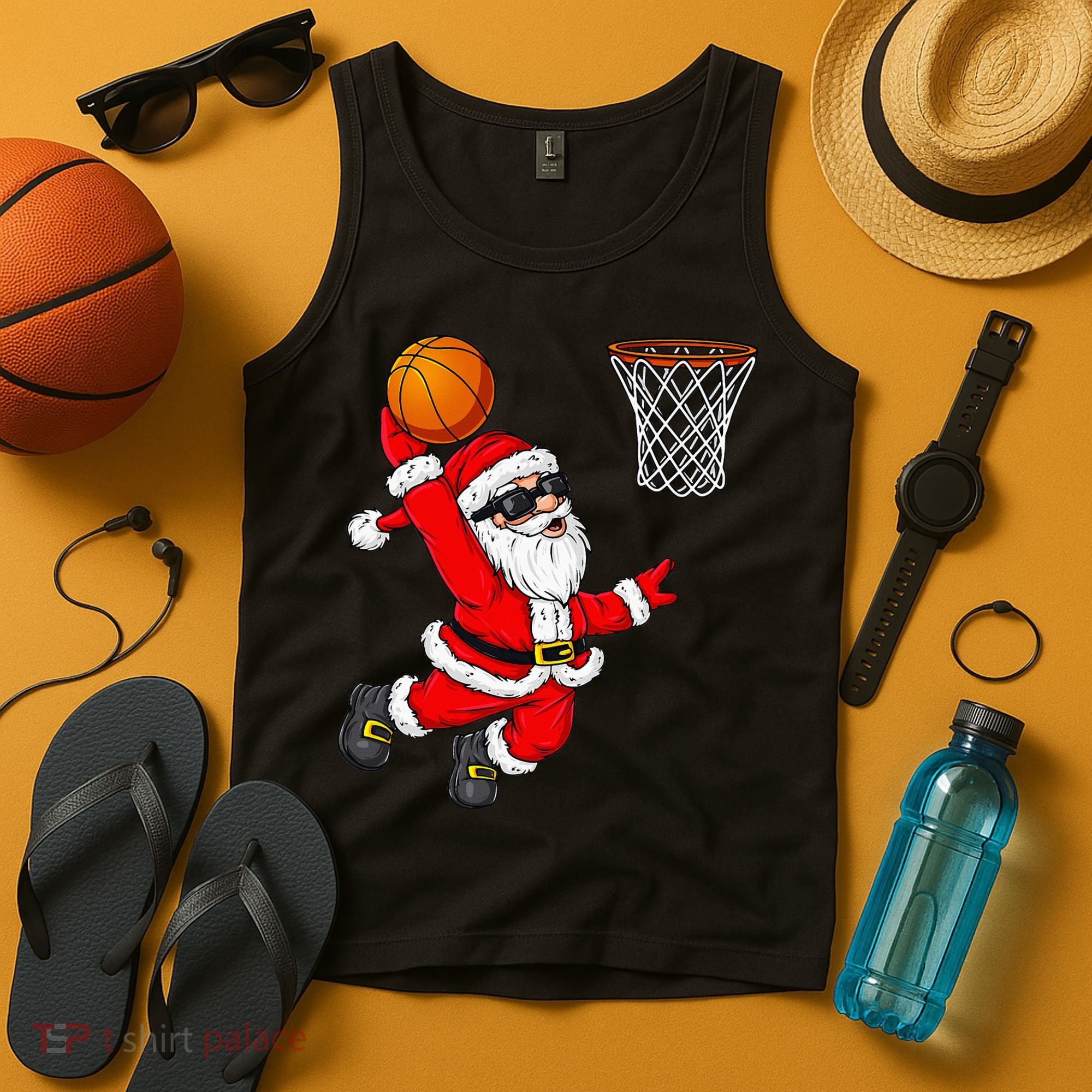 Christmas Santa Claus Dunking A Basketball Xmas Tank Top