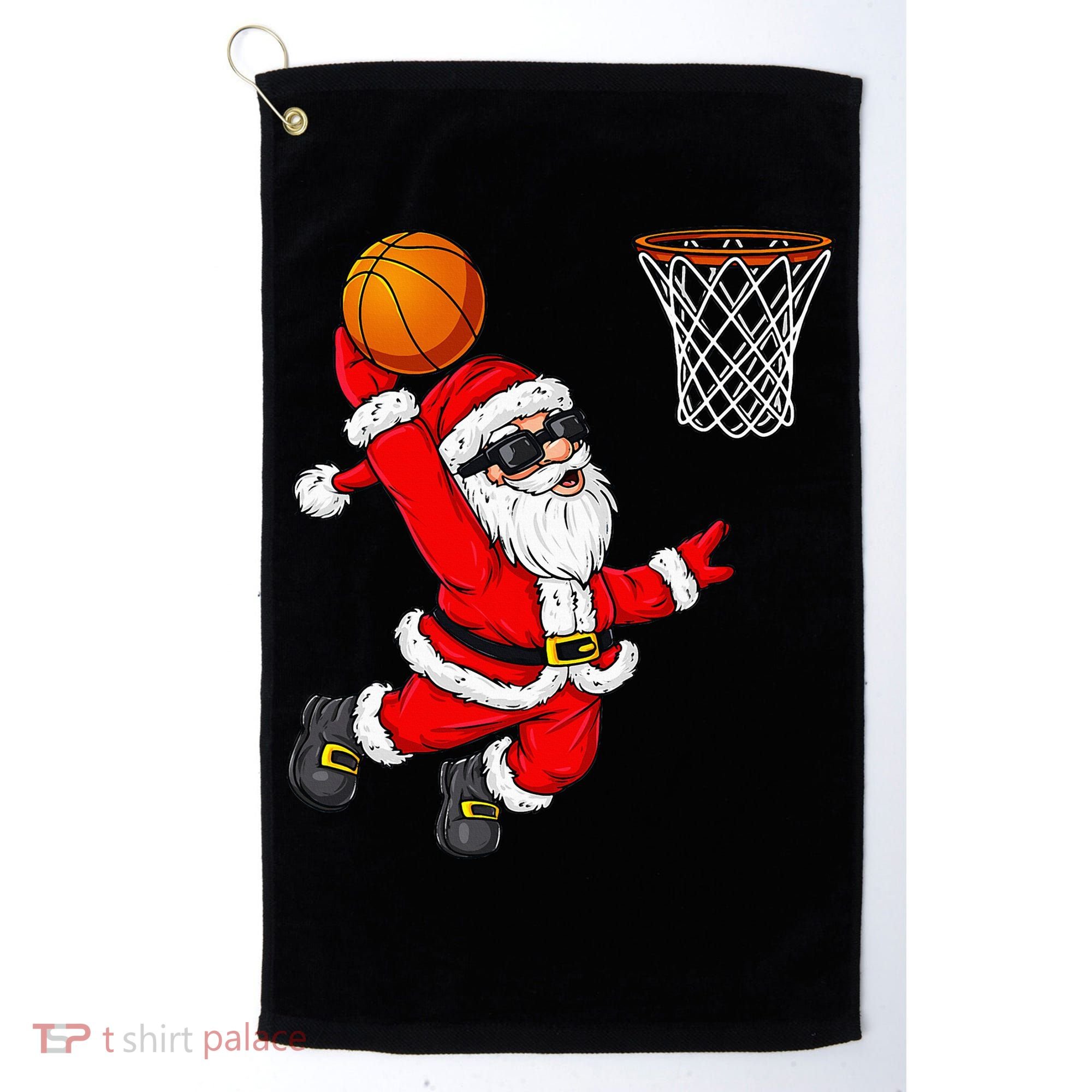 Christmas Santa Claus Dunking A Basketball Xmas Golf Towel