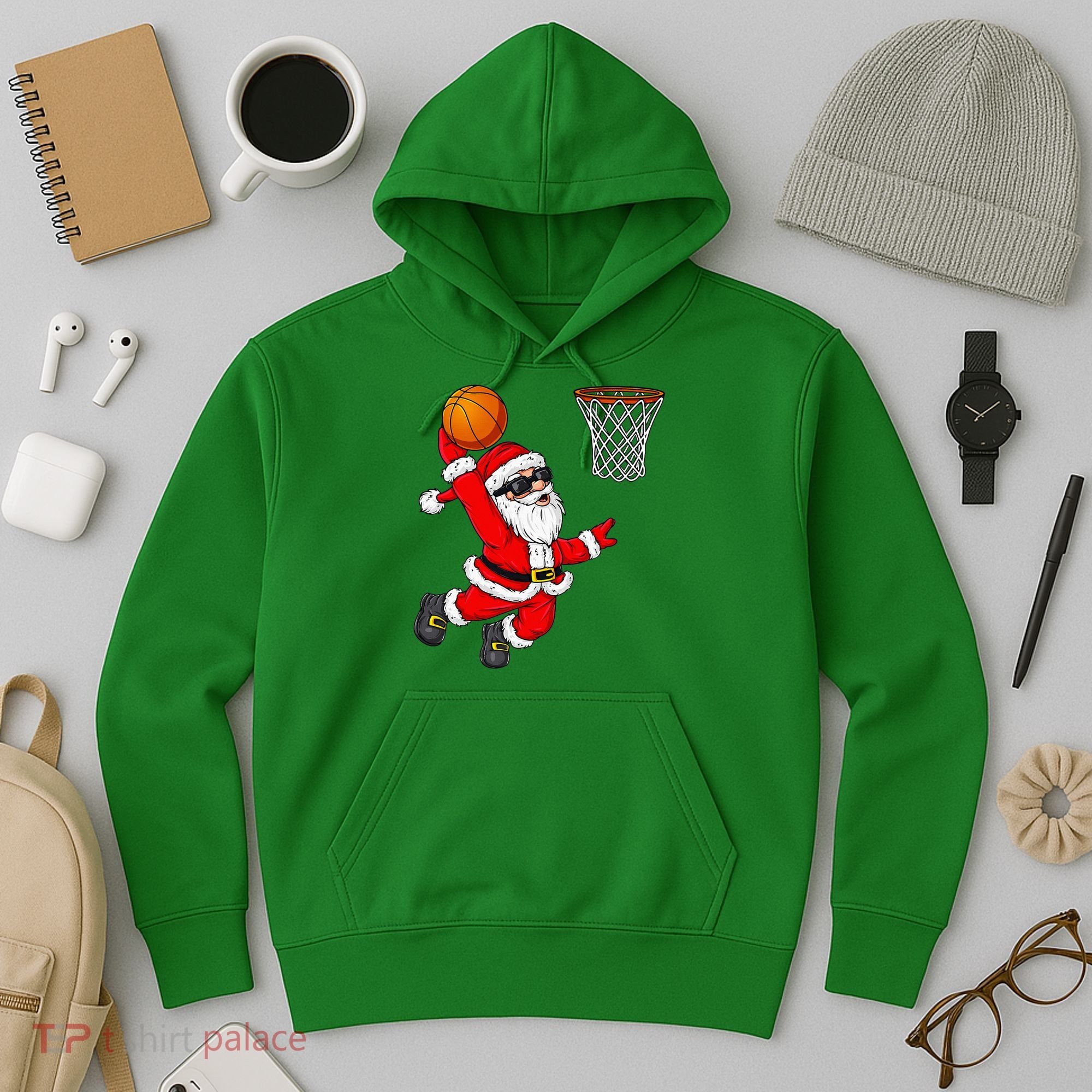 Christmas Santa Claus Dunking A Basketball Xmas Hoodie