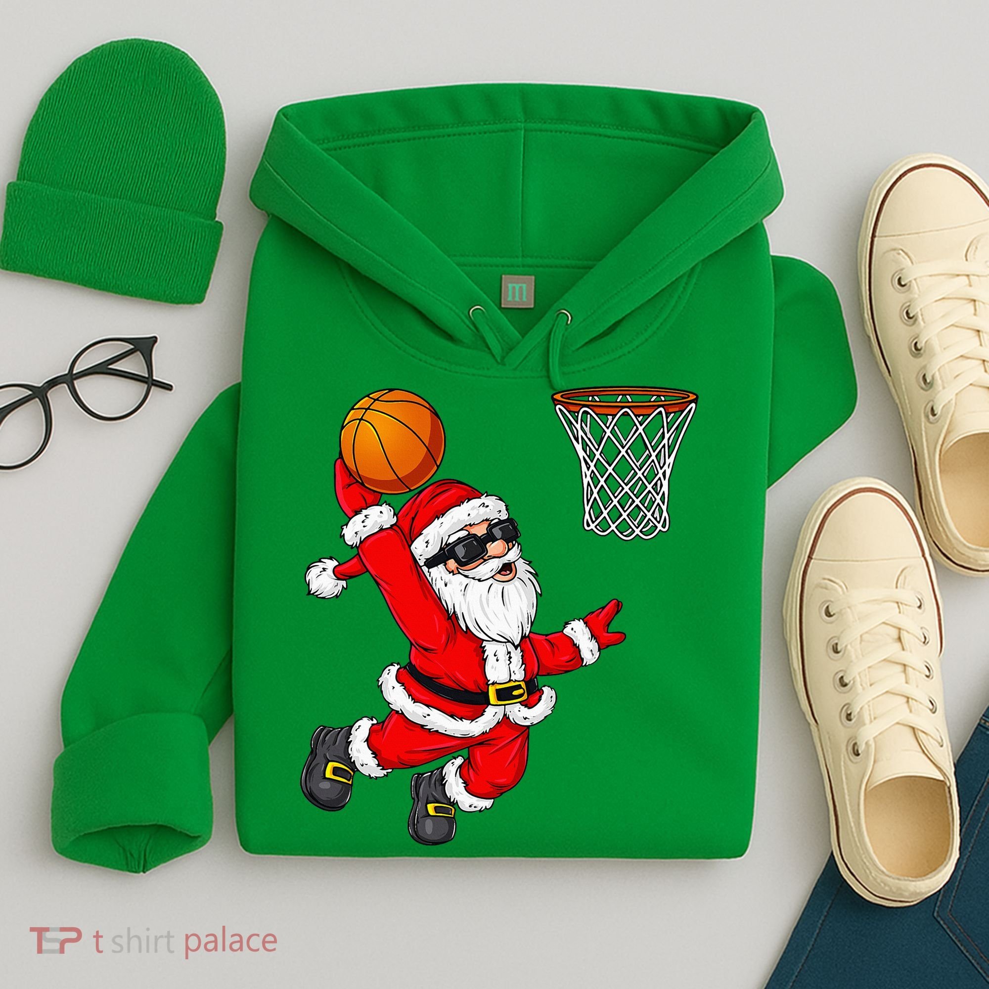 Christmas Santa Claus Dunking A Basketball Xmas Hoodie