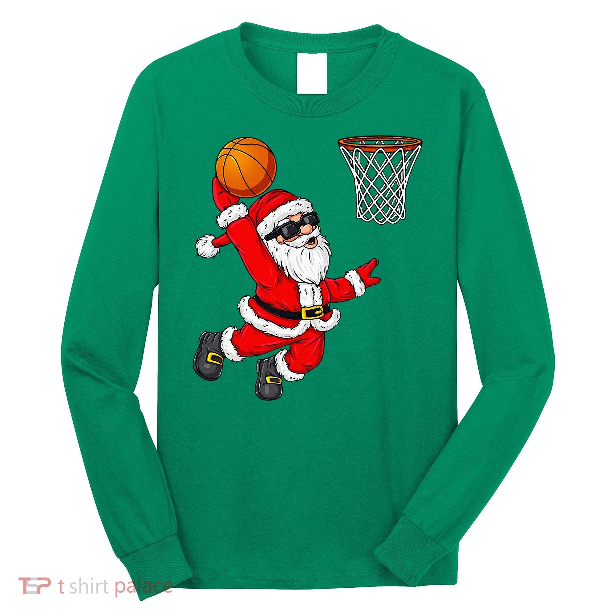 Christmas Santa Claus Dunking A Basketball Xmas Long Sleeve Shirt
