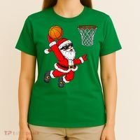 Christmas Santa Claus Dunking A Basketball Xmas T-Shirt thumb 4