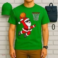 Christmas Santa Claus Dunking A Basketball Xmas T-Shirt thumb 6