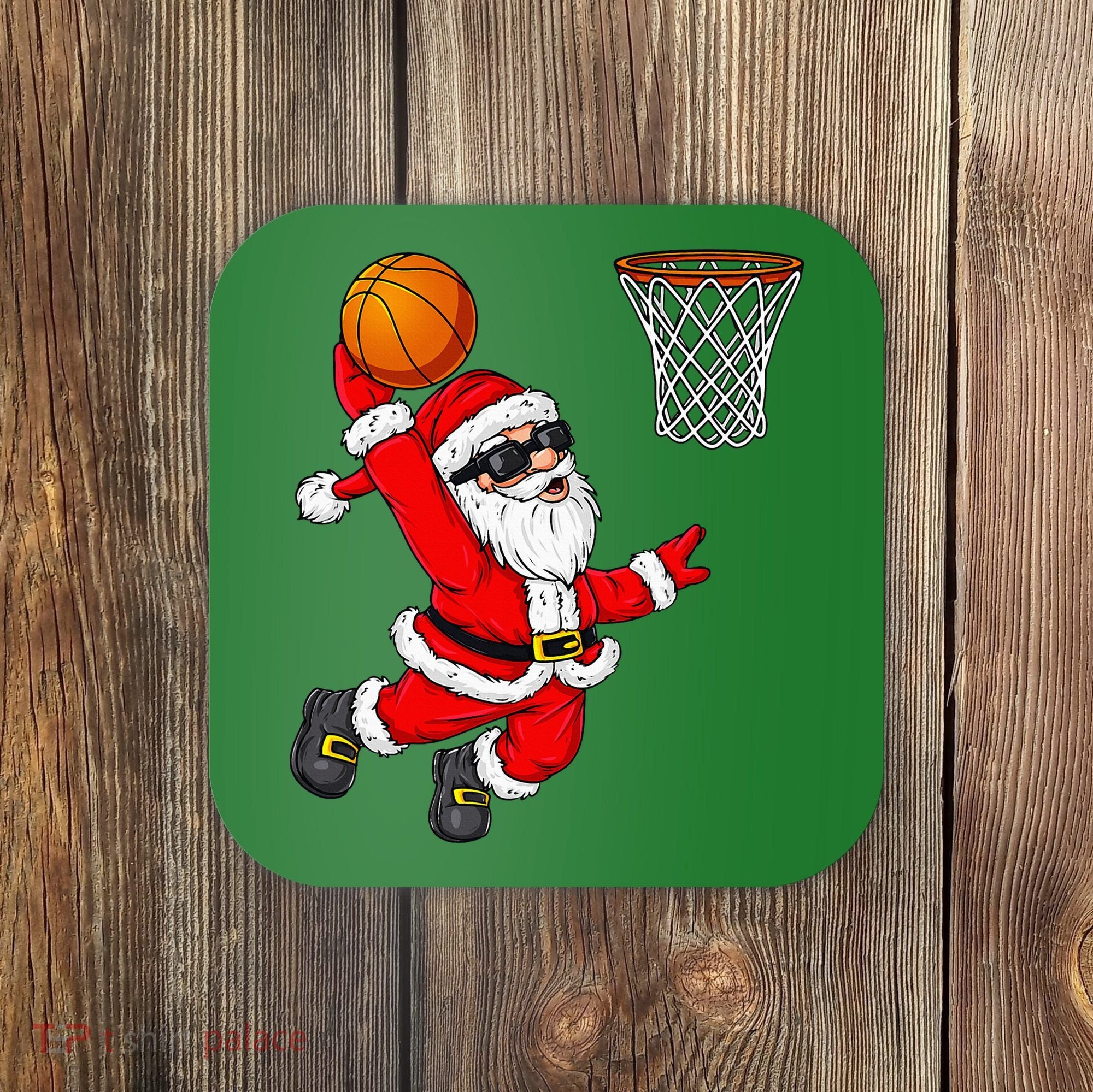 Christmas Santa Claus Dunking A Basketball Xmas Coaster