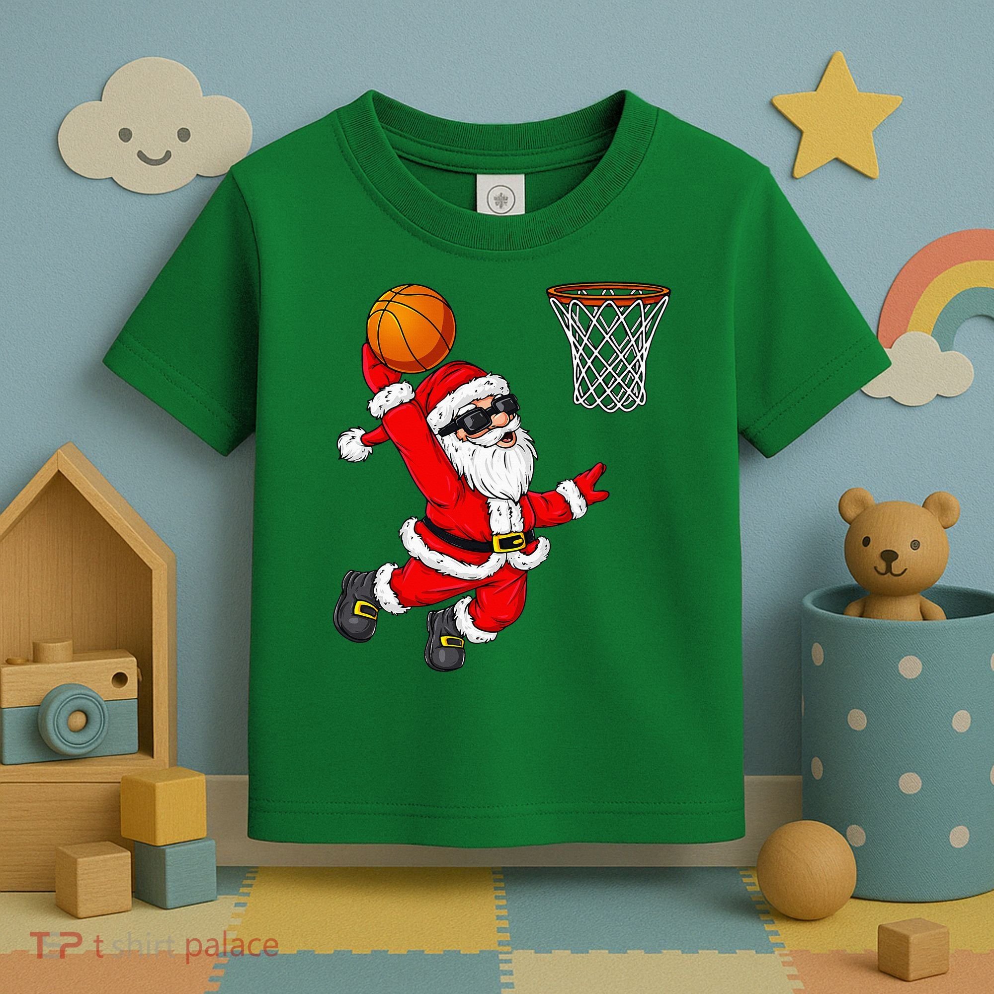 Christmas Santa Claus Dunking A Basketball Xmas Toddler T-Shirt