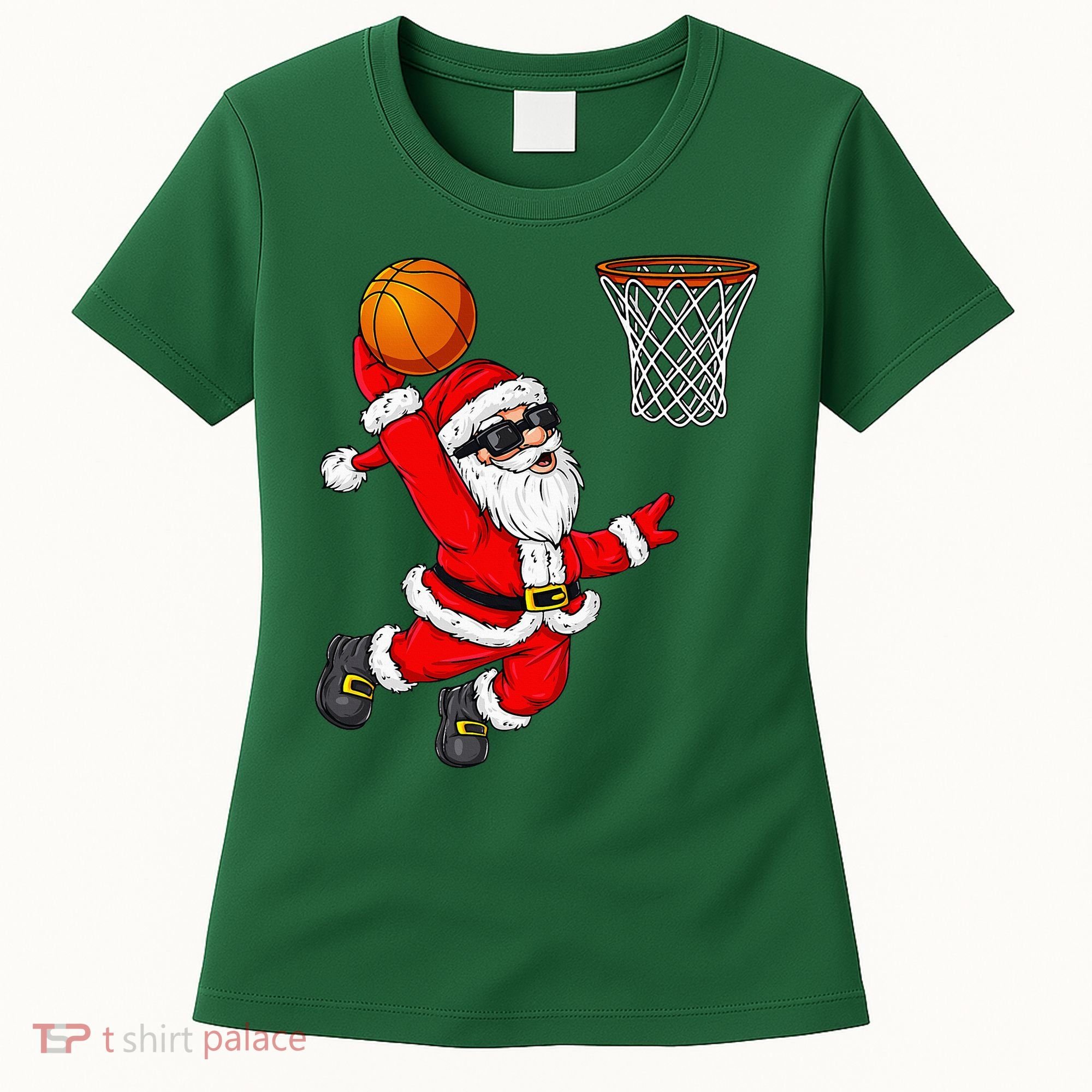 Christmas Santa Claus Dunking A Basketball Xmas Women's T-Shirt