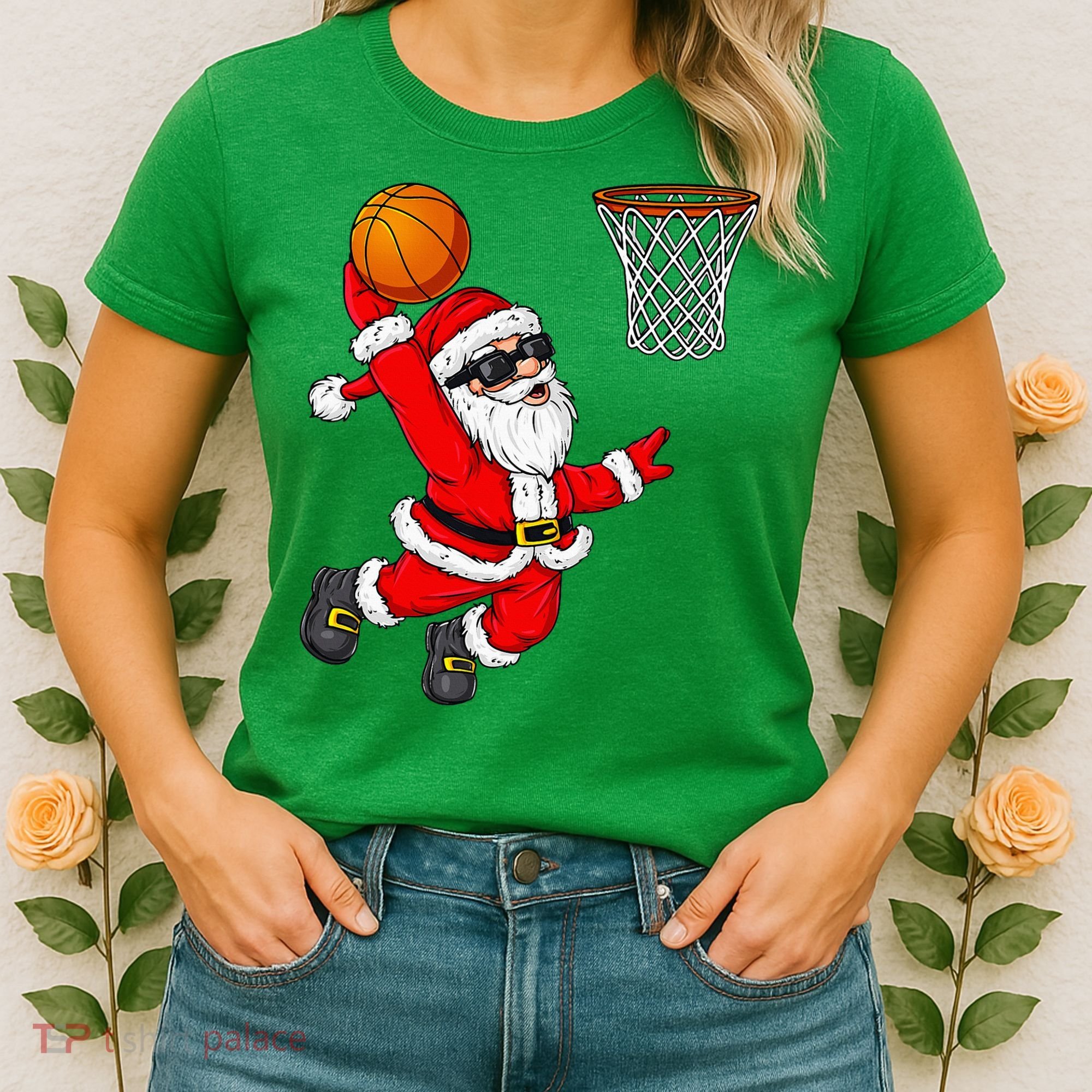 Christmas Santa Claus Dunking A Basketball Xmas Women's T-Shirt