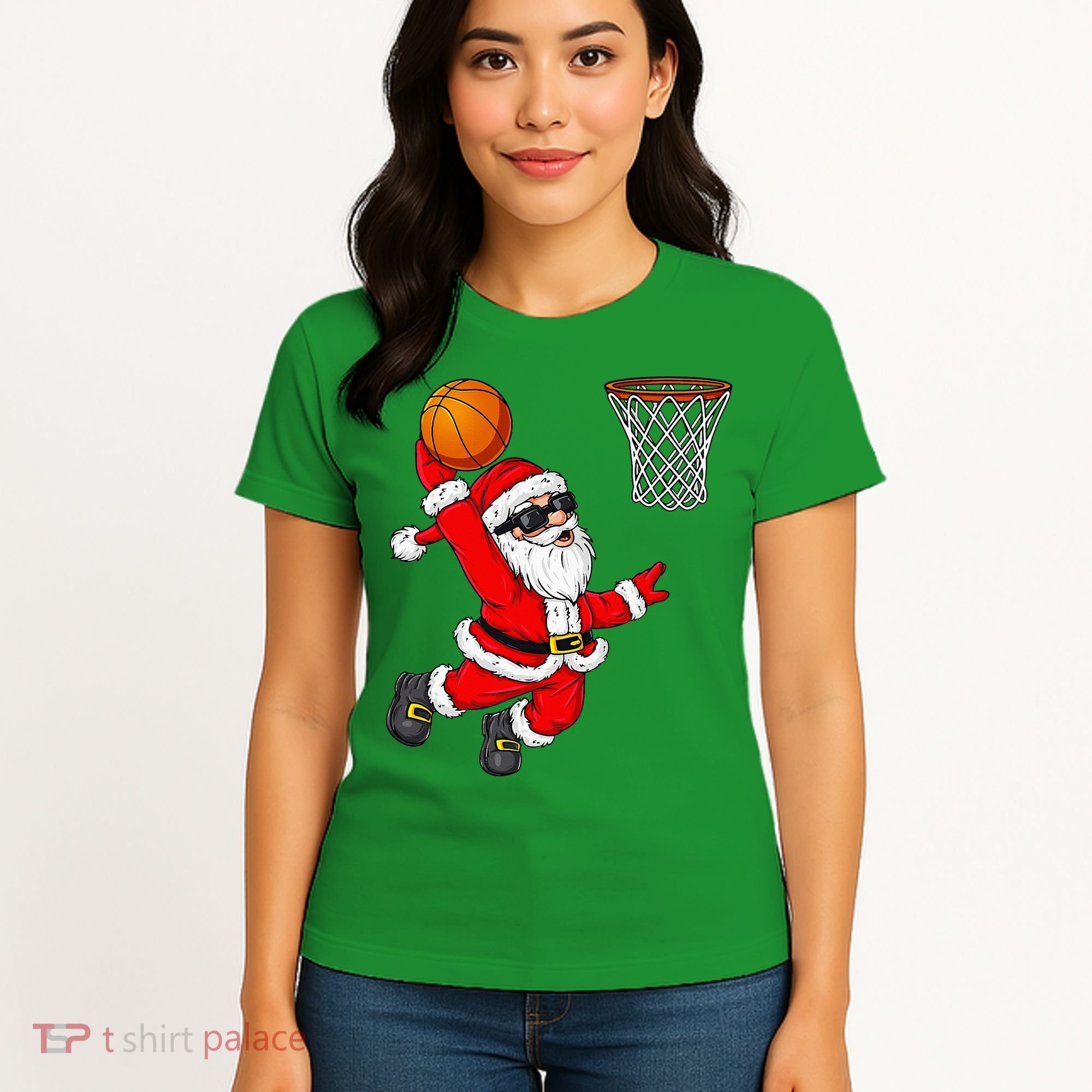 Christmas Santa Claus Dunking A Basketball Xmas Women's T-Shirt