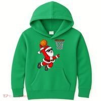 Christmas Santa Claus Dunking A Basketball Xmas Kids Hoodie thumb 0