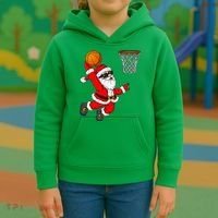 Christmas Santa Claus Dunking A Basketball Xmas Kids Hoodie thumb 3