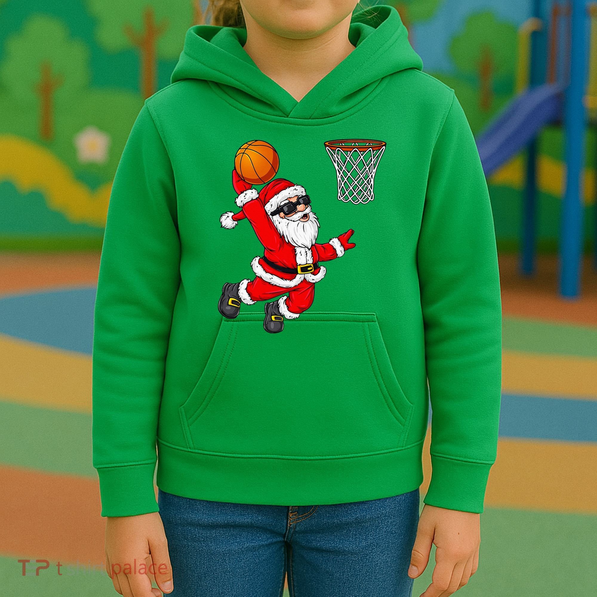 Christmas Santa Claus Dunking A Basketball Xmas Kids Hoodie