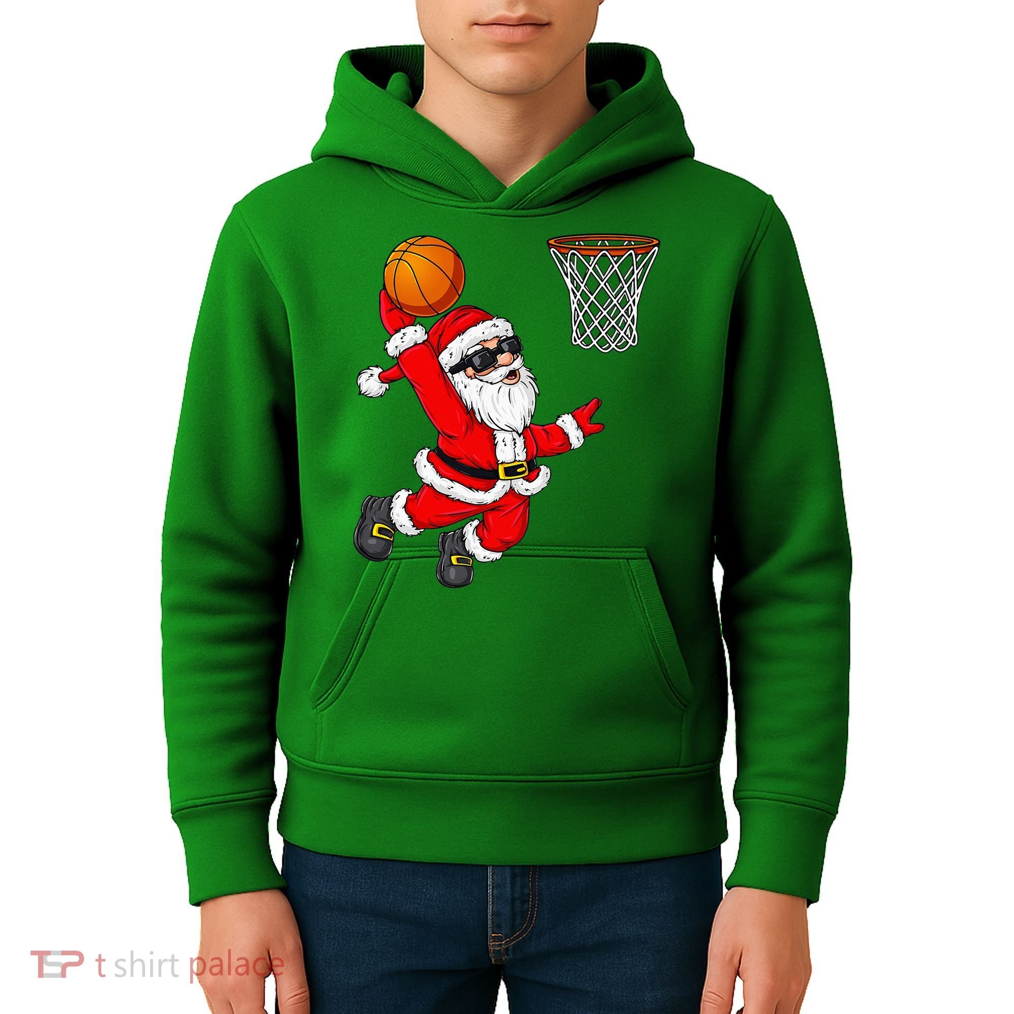 Christmas Santa Claus Dunking A Basketball Xmas Kids Hoodie