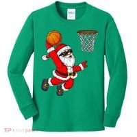 Christmas Santa Claus Dunking A Basketball Xmas Kids Long Sleeve Shirt thumb 0