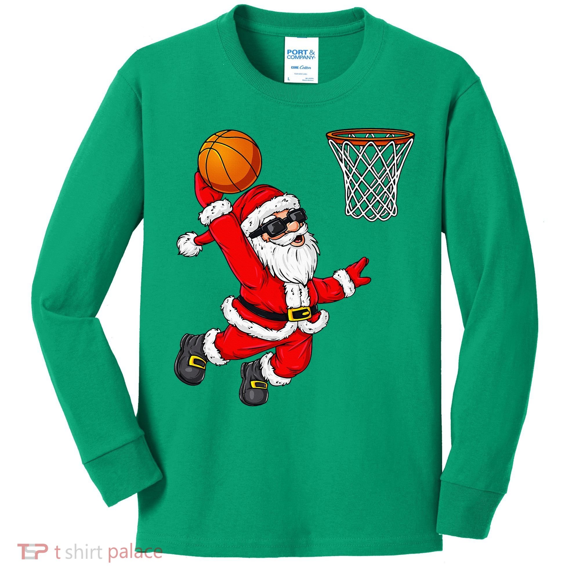 Christmas Santa Claus Dunking A Basketball Xmas Kids Long Sleeve Shirt