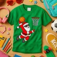 Christmas Santa Claus Dunking A Basketball Xmas Kids T-Shirt thumb 3