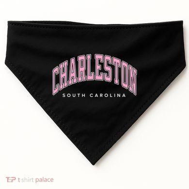 Charleston South Carolina Sc Varsity Style Text Gift USA-Made Doggie Bandana
