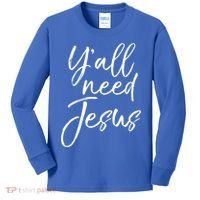 Cute Southern Christian Saying Funny Quote Y'all Need Jesus Gift Kids Long Sleeve Shirt thumb 0