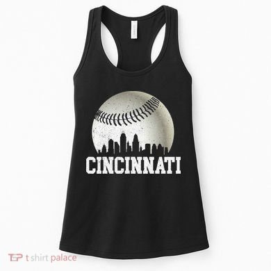 Cincinnati Skyline City Baseball Met At Women's Tank Top