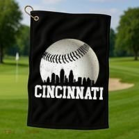 Cincinnati Skyline City Baseball Met At Golf Towel thumb 1
