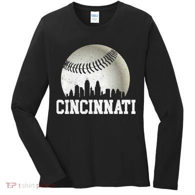 Cincinnati Skyline City Baseball Met At Women's Long Sleeve Shirt